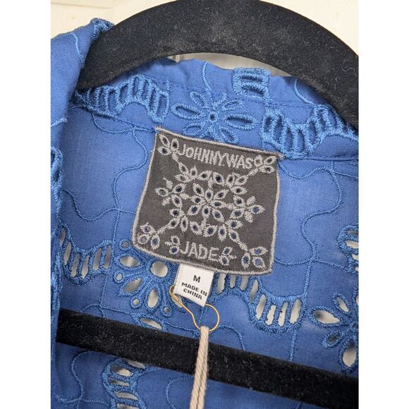 Johnny Was Jade Marina Joy Rayon Shirt Blue Eyelet Button Down Long Sleeve - Picture 9 of 9